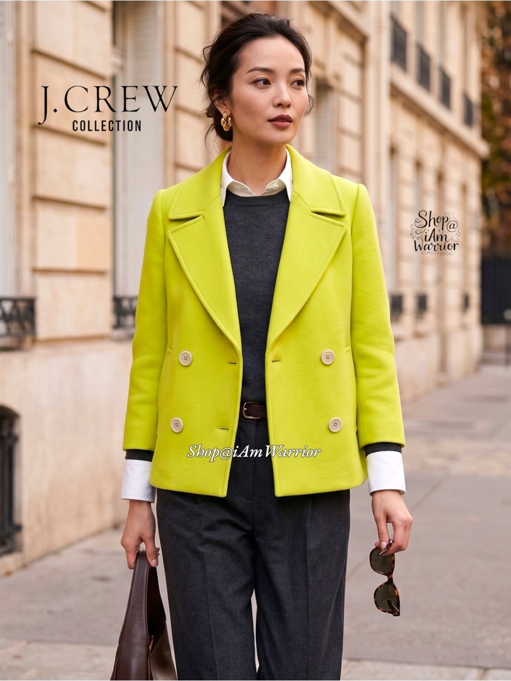 J.Crew Collection NWOT neon wool blend double breasted peacoat *shop@iamwarrior